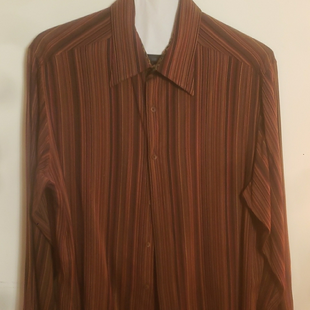 Claiborne Men's Casual Shirt with Brown and Red Stripes